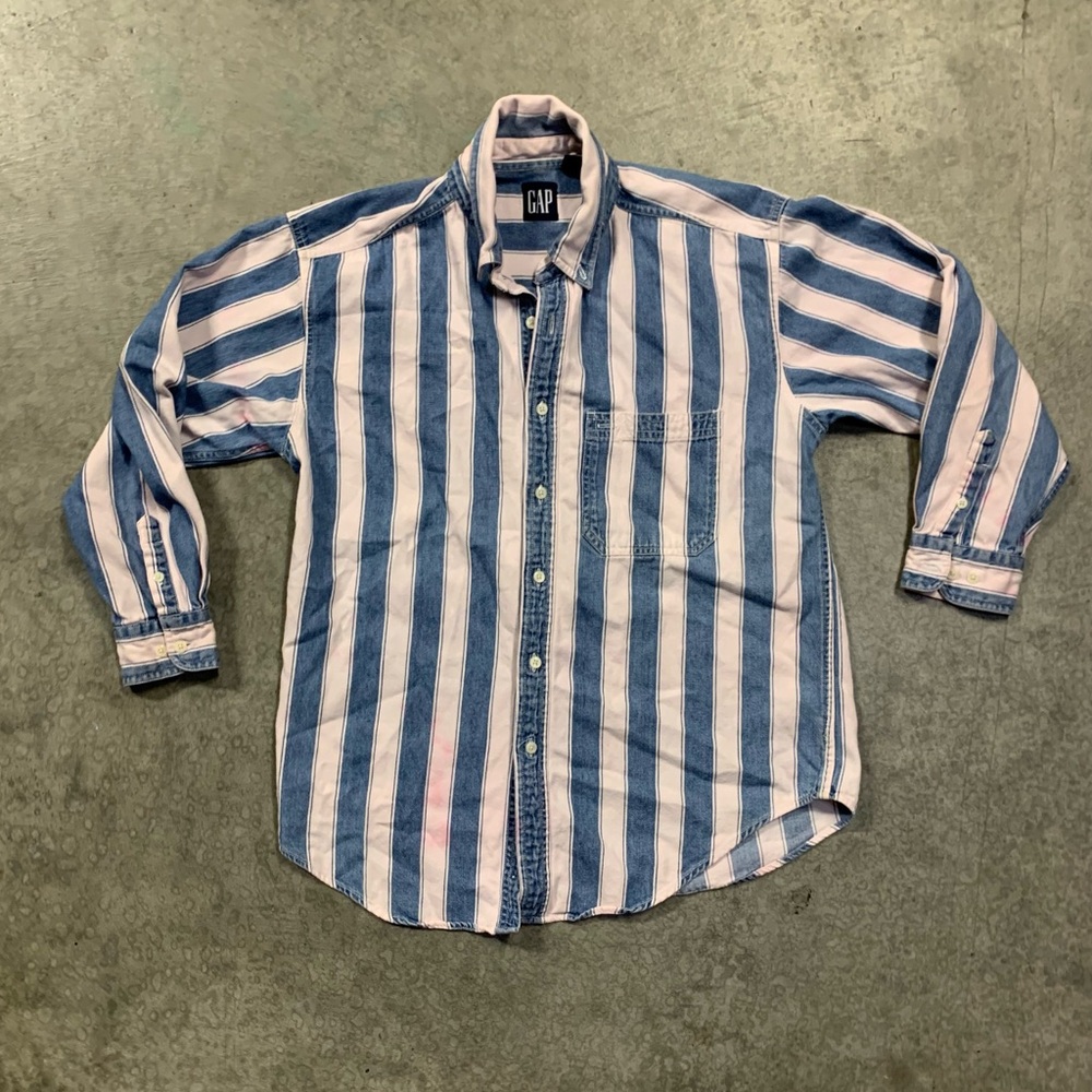 Vintage 80s 90s Gap Chambray Striped Button Up Shirt
